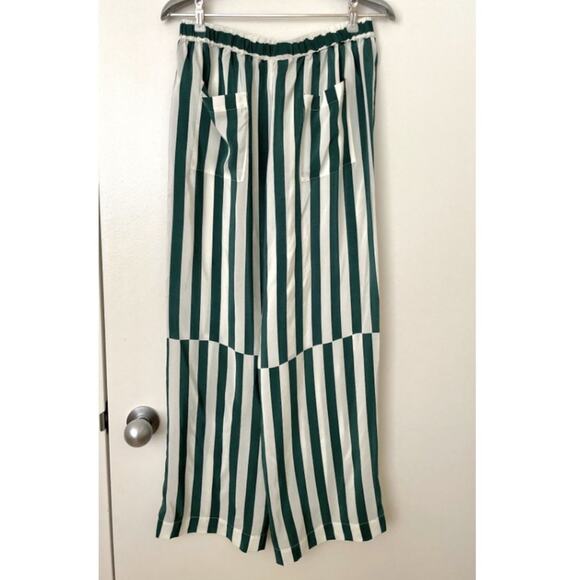 NWOT AYR The Flow State Pant Regatta Green striped high waist silk blend sz M - Picture 3 of 6